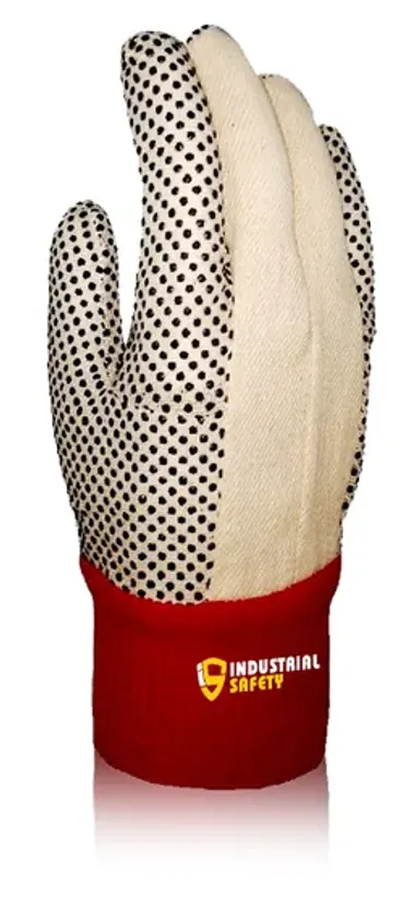 IS-6089-R Drill Polka Dot Gloves With Red Knitted Wrist