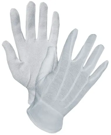 IS-6092 Interlock White Bleached Gloves Tiny PVC Dots (Three Seam On Back)