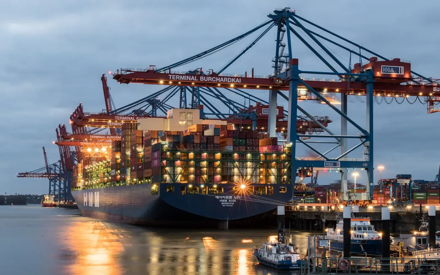 Container ships being loaded at an international port